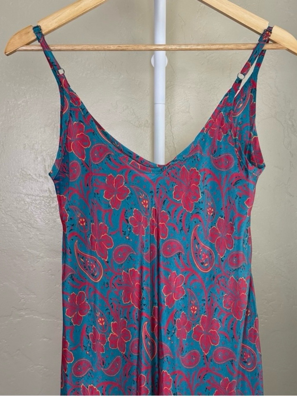 La Fiorentina Teal Pink Paisley Floral Maxi Dress Boho Resort Slip NWT Large - Picture 6 of 11